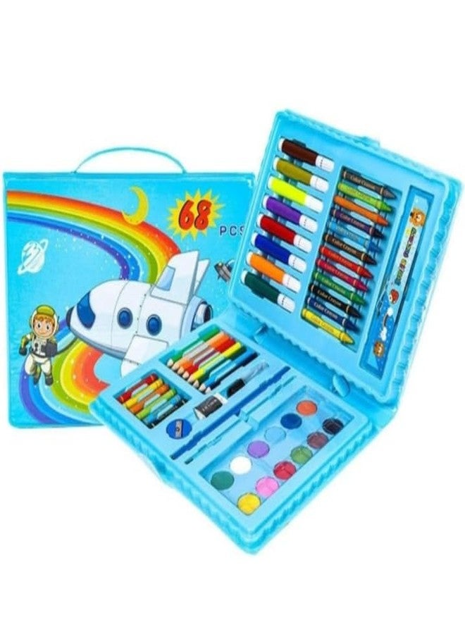 Manos 68 PIECES MIX COLOUR SET,CRAYON,WAX,WATERCOLOUR,PENCIL COLOUR SET FOR KIDS PACK OF 1 (Blue) - Image 1